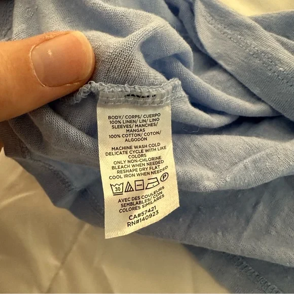 LOFT Mixed Media Flutter Sleeve Soft Linen Top T Shirt in Blue Size L - Picture 5 of 6